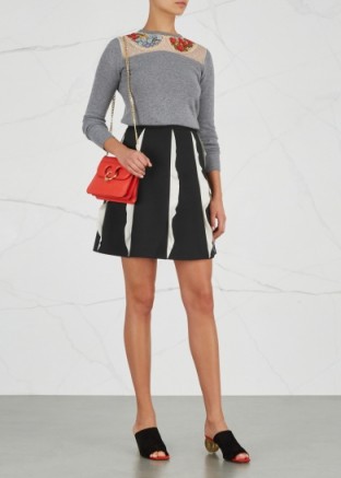 RED VALENTINO Monochrome ruffle-trimmed skirt | black and white A-line skirts