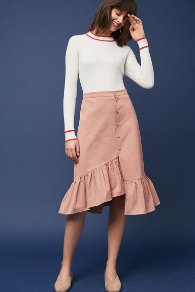 J.O.A Riley Ruffled Skirt | pink asymmetric ruffle hem skirts - flipped