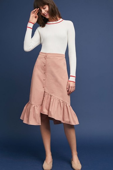 J.O.A Riley Ruffled Skirt | pink asymmetric ruffle hem skirts