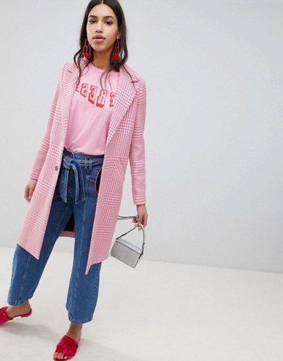 River Island Pink Checked Car Coat - flipped