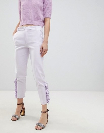 River Island Pearl Detail Cigarette Trousers – lilac side frill pants - flipped