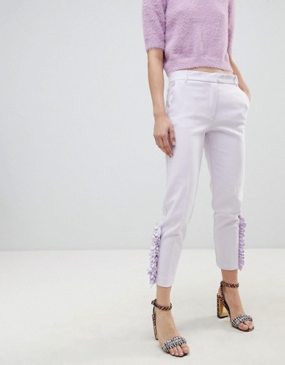 River Island Pearl Detail Cigarette Trousers – lilac side frill pants