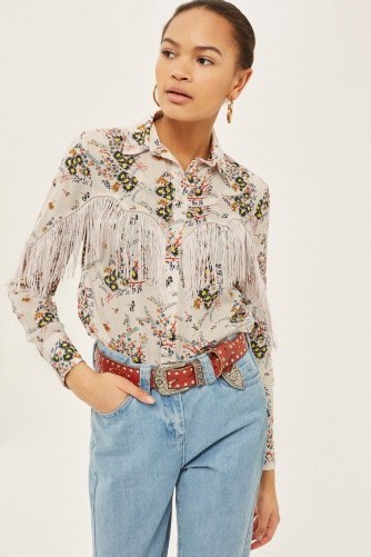 Topshop Rodeo Fringe Floral Shirt | fringed western clothing - flipped