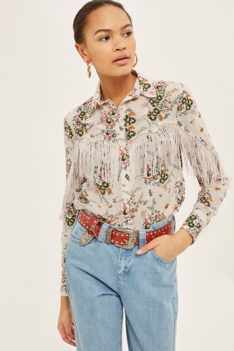 Topshop Rodeo Fringe Floral Shirt | fringed western clothing