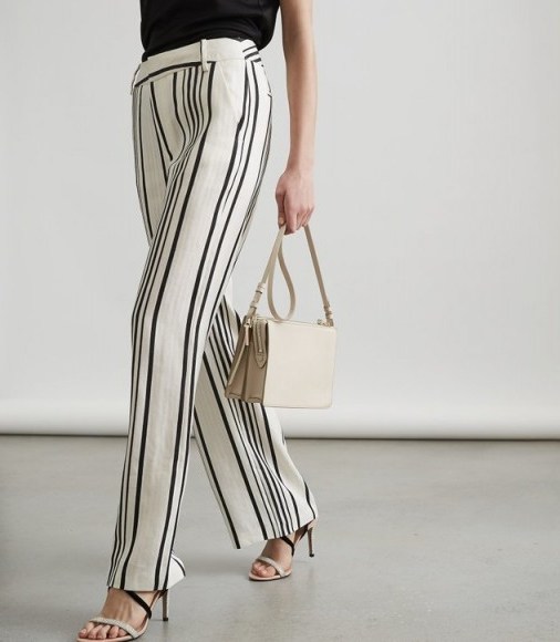 Reiss RODEO TROUSER WIDE-LEG TROUSERS WHITE/BLACK – stripe pant suit trousers – effortless style clothing - flipped
