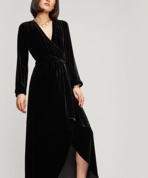 GANNI Rodier Black Velvet Wrap Maxi Dress