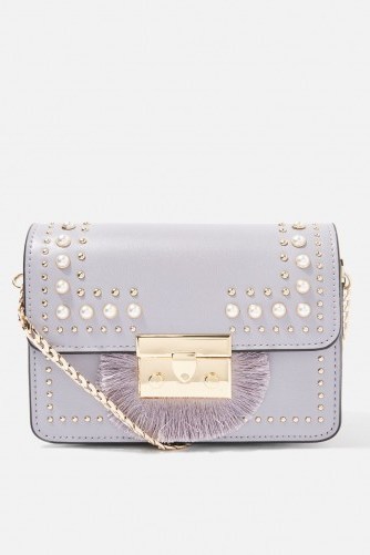 topshop Rosie Pearl Fringe Cross Body Bag. SMALL LILAC CHAIN STRAP BAGS - flipped