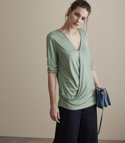Reiss ROX WRAP-FRONT TOP MINT – draped green tops – chic spring clothing – effortless style - flipped
