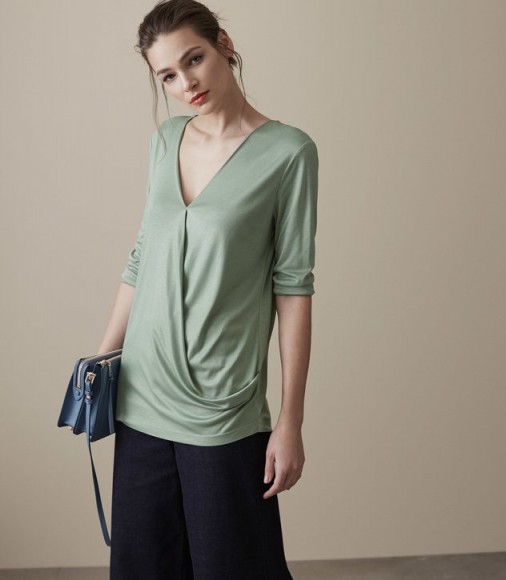 Reiss ROX WRAP-FRONT TOP MINT – draped green tops – chic spring clothing – effortless style