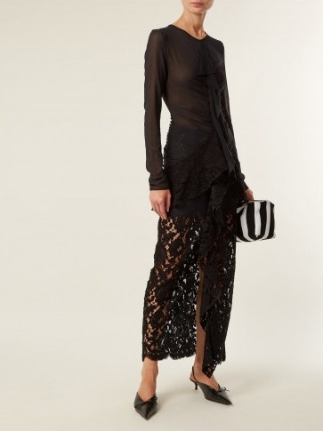 PROENZA SCHOULER Ruffle front lace dress ~ black semi sheer evening dresses - flipped