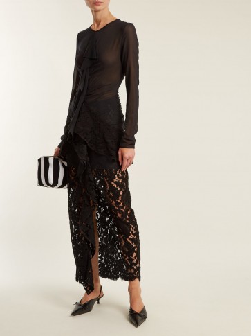PROENZA SCHOULER Ruffle front lace dress ~ black semi sheer evening dresses