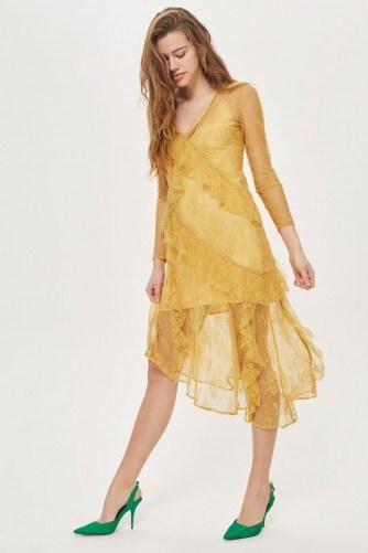Topshop Ruffle Lace Plunge Dress | sheet overlay slip dresses - flipped
