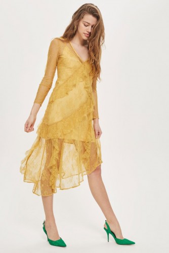Topshop Ruffle Lace Plunge Dress | sheet overlay slip dresses