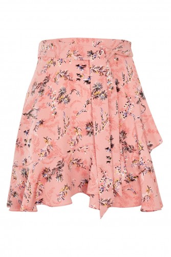Topshop Ruffle Tie Mini Skirt | pink wrap style skirts