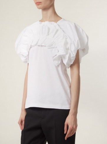 ALEXANDER MCQUEEN White Ruffled puff-sleeved cotton top – feminine ruffle tops - flipped