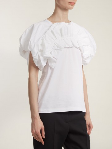 ALEXANDER MCQUEEN White Ruffled puff-sleeved cotton top – feminine ruffle tops