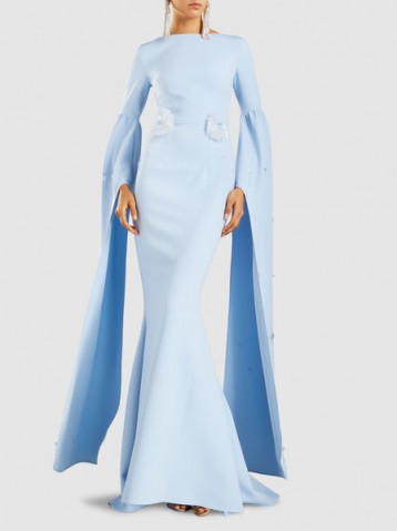 SAFIYAA‎ Appliquéd Sky-Blue Stretch-Crepe Gown – long elegant event wear