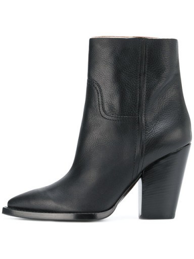 SAINT LAURENT Jodie 105 Western ankle boots / black leather stacked heel boot - flipped