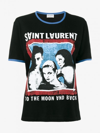Saint Laurent ‘To The Moon And Back’ Rock Print Boyfriend T-Shirt – as worn by Lily Aldridge on Instagram, 2 February 2018. Celebrity t-shirts | models casual style