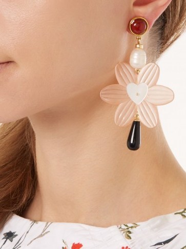 LIZZIE FORTUNATO Sal Heart gold-plated pearl earrings ~ blush-pink flower jewellery - flipped