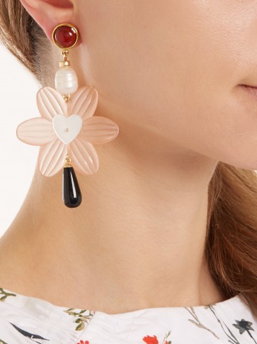 LIZZIE FORTUNATO Sal Heart gold-plated pearl earrings ~ blush-pink flower jewellery
