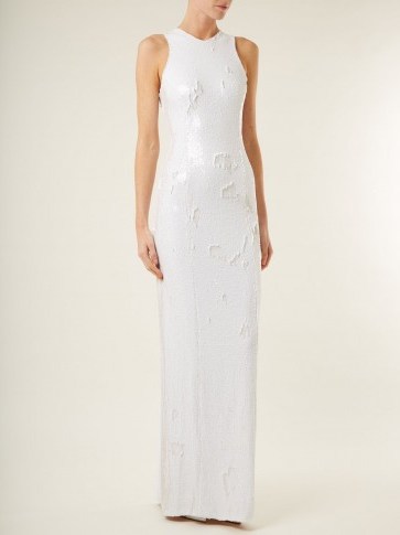 GALVAN Salar white sequin-embellished column gown ~ sleeveless sheath gowns - flipped