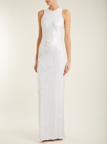 GALVAN Salar white sequin-embellished column gown ~ sleeveless sheath gowns