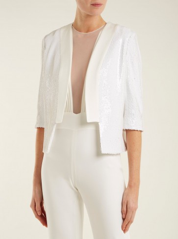 GALVAN Salar sequin-embellished jacket ~ white sequinned evening jackets