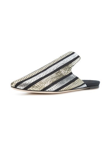 SANAYI 313 pointed toe stripe metallic slippers ~ black and silver tone flats - flipped