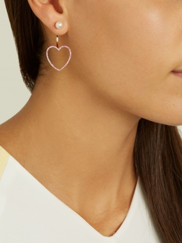 DELFINA DELETTREZ Sapphire, pearl & pink-gold single heart earring