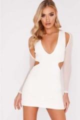 SARAH ASHCROFT WHITE MESH SLEEVE MINI DRESS ~ cut out dresses ~ going out glamour