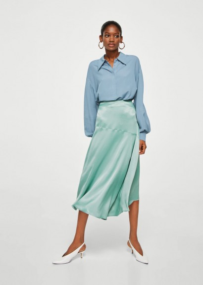 MANGO Satin asymmetric skirt NEWPORT / green silky skirts
