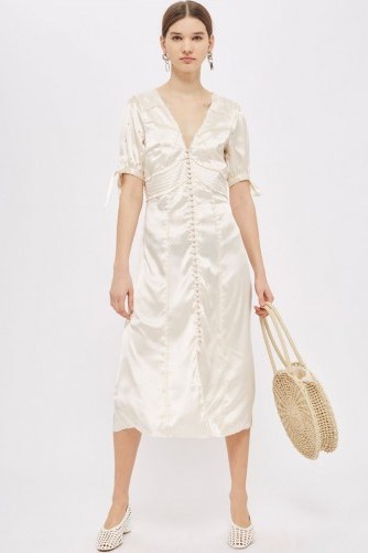 Topshop Satin Embellished Midi Dress | silky plunge front vintage style dresses - flipped