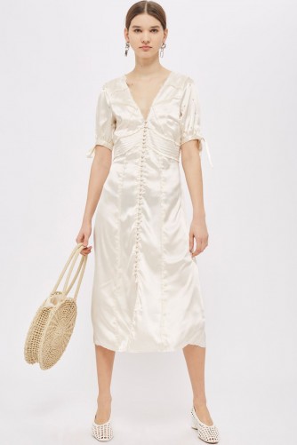 Topshop Satin Embellished Midi Dress | silky plunge front vintage style dresses