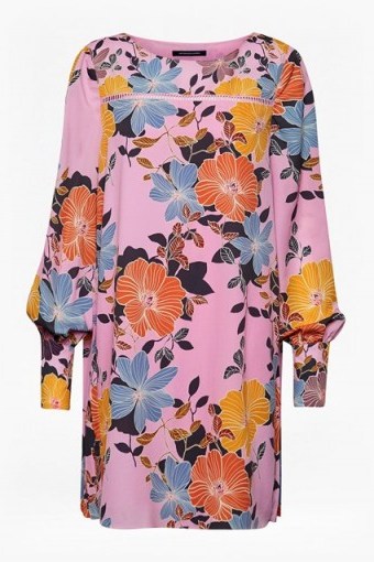 FRENCH CONNECTION SHIKOKU CREPE TUNIC DRESS | violet floral dresses for spring - flipped