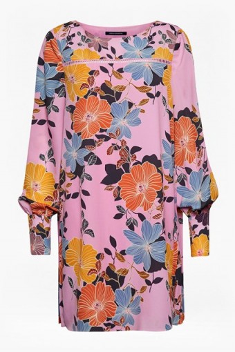FRENCH CONNECTION SHIKOKU CREPE TUNIC DRESS | violet floral dresses for spring