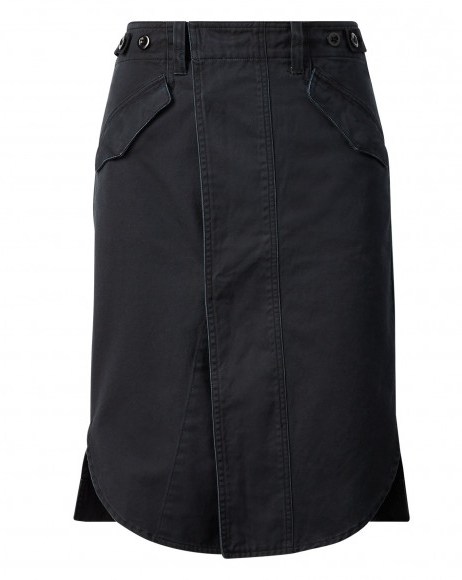 POLO RALPH LAUREN Slit-Front Satin Utility Skirt ~ black surplus-inspired split hem skirts - flipped