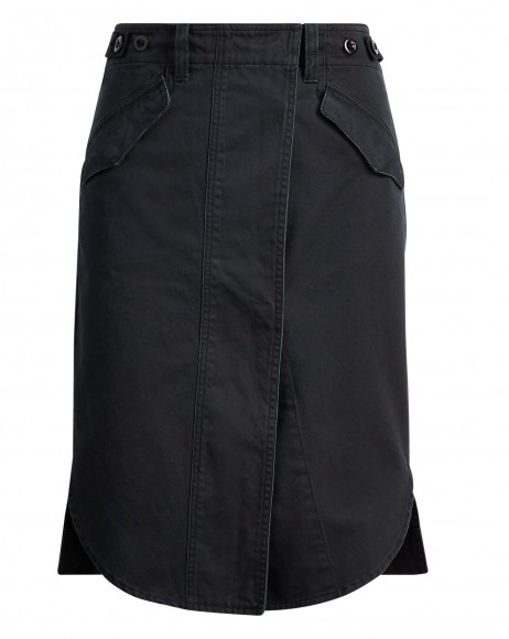 POLO RALPH LAUREN Slit-Front Satin Utility Skirt ~ black surplus-inspired split hem skirts