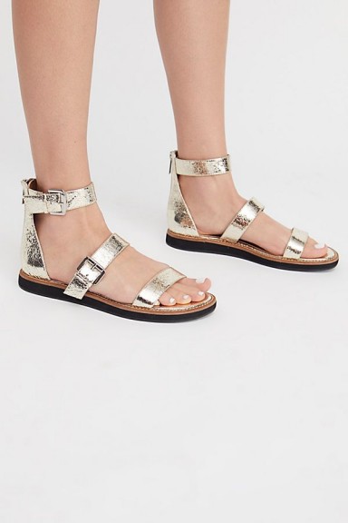 Jane & The Shoe Sparrow Sandal. FLAT GOLD METALLIC SANDALS