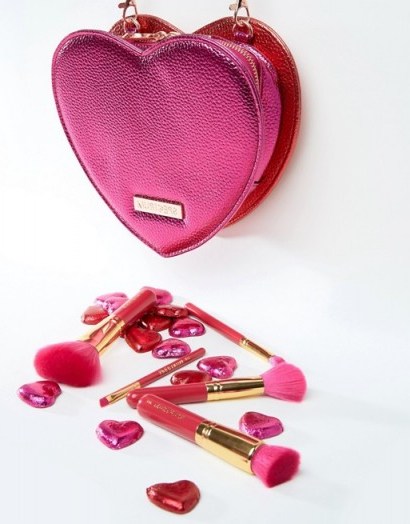 Spectrum Valentines Bag and Brush Set ~ pink metallic cosmetic bags - flipped