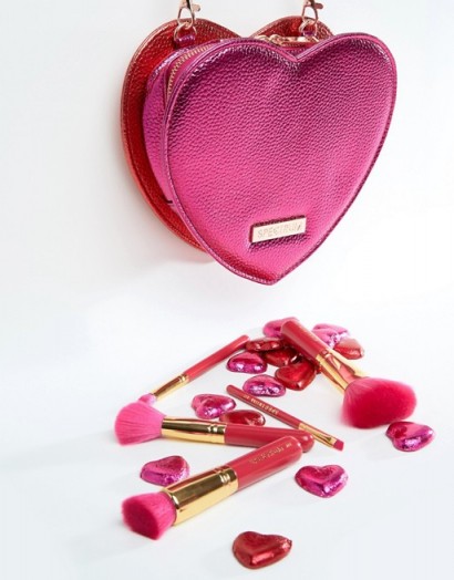 Spectrum Valentines Bag and Brush Set ~ pink metallic cosmetic bags