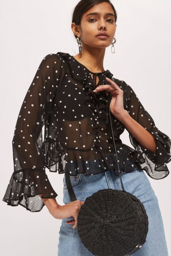 Topshop Spot Frill Blouse | sheer black spotty blouses