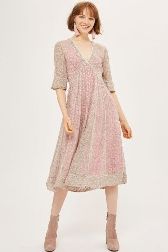 Topshop Spotted Midaxi Dress | pink plunge front dresses - flipped