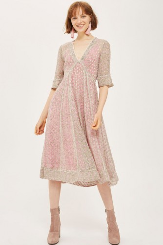 Topshop Spotted Midaxi Dress | pink plunge front dresses