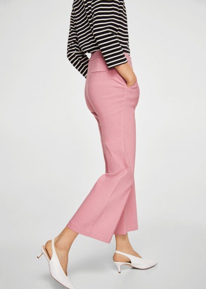 Mango Straight linen-blend trousers ROSA – pink cropped pants