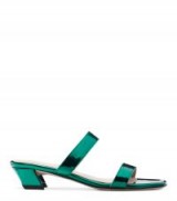 STUART WEITZMAN THE AVA SANDAL EVERGREEN | shiny green angled heel sandals