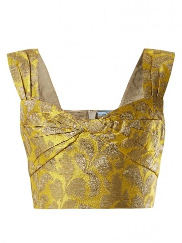 PRADA Sweetheart-neck floral-brocade top ~ cropped yellow vintage style tops - flipped