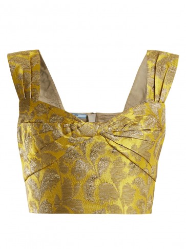 PRADA Sweetheart-neck floral-brocade top ~ cropped yellow vintage style tops