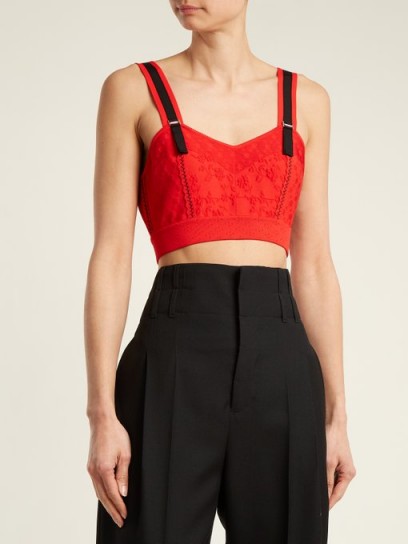 ALEXANDER MCQUEEN Sweetheart-neck floral-intarsia cropped top ~ red bralet tops