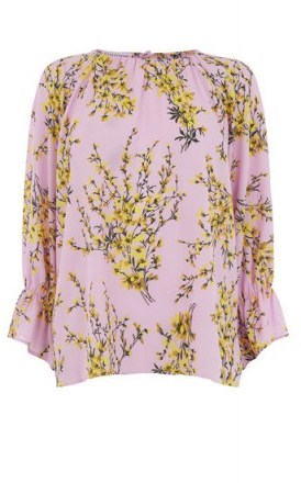 WAREHOUSE SWEETPEA PUFF SLEEVE TOP LILAC / floral tops - flipped